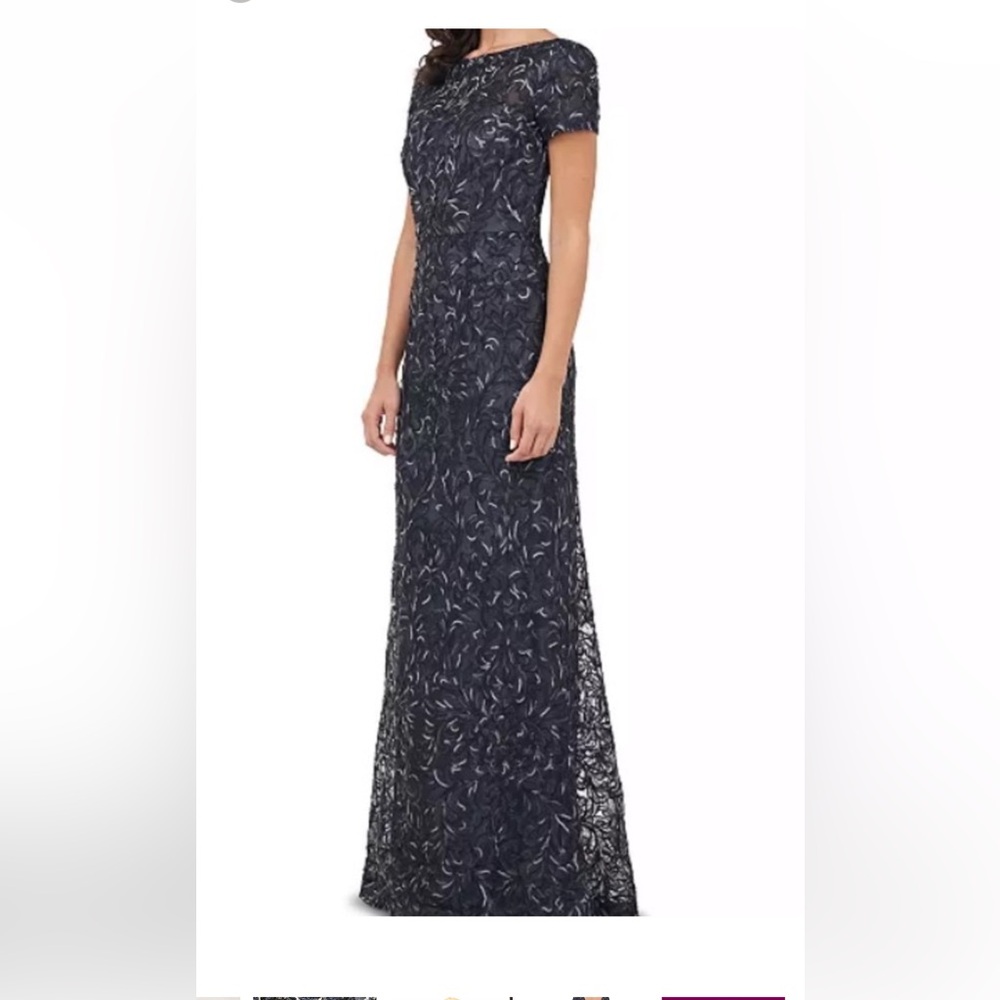 JS Collections Navy Embellished Lace Floor-Length Gown